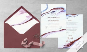 Zaproszenie ślubne rubinowy marmur z folią