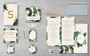 Dodatki weselne do zaproszenia ślubnego Tropikalne liście