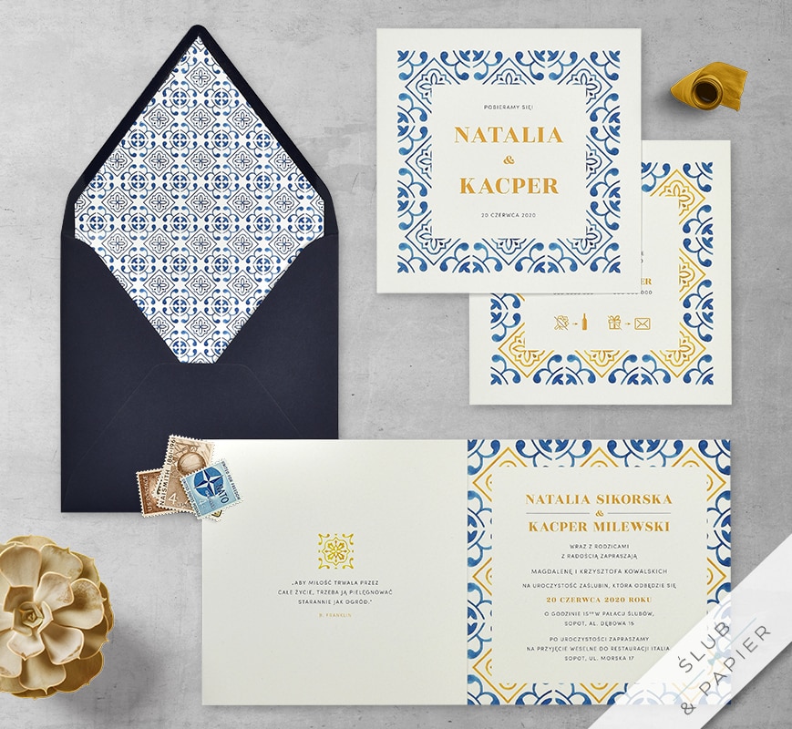 Zaproszenia ślubne - Portugalskie Azulejo