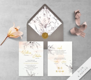 Gałązki i kwiaty - zaproszenie ślubne - zdjęcie główne
