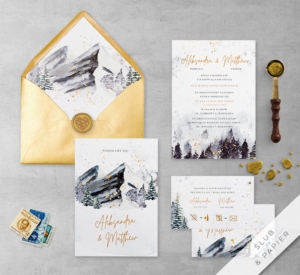 Zimowe góry - zaproszenia ślubne