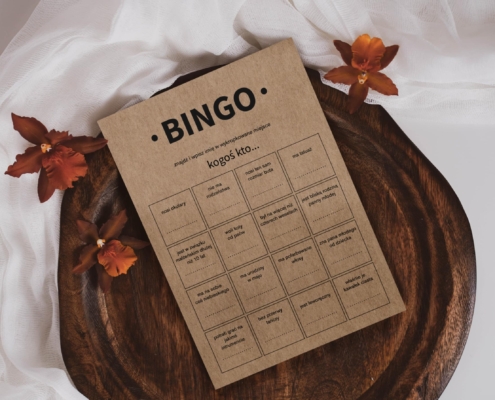 Weselne karty bingo na papierze eko