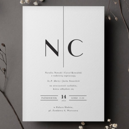 Eleganckie zaproszenia ślubne - Minimalistyczne inicjały