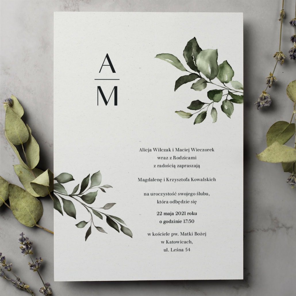 Subtelne zaproszenia ślubne z gałązkami Subtelne zaproszenia ślubne z gałązkami