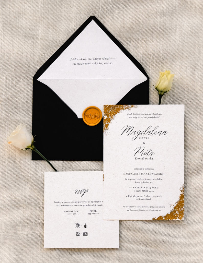 Luksusowy minimalizm - zaproszenia ślubne z ręcznie wykonanymi złoceniami