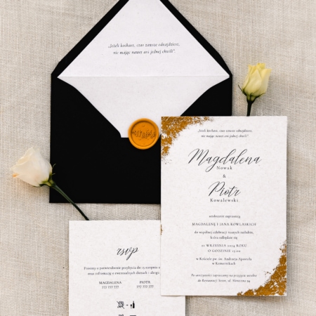 Luksusowy minimalizm - zaproszenia ślubne z ręcznie wykonanymi złoceniami