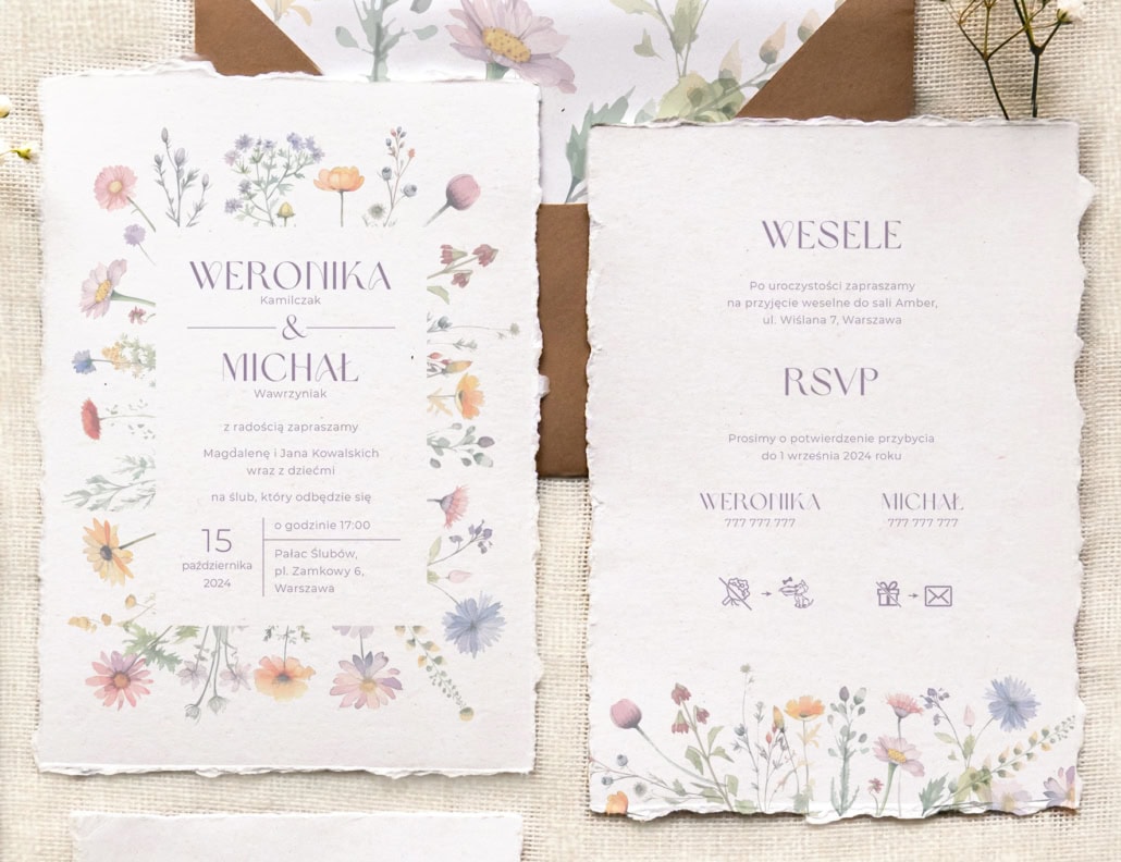 Darte zaproszenie ślubne Pastelowe polne kwiatki Darte zaproszenie ślubne Pastelowe polne kwiatki