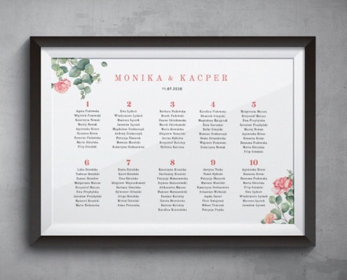 Eukaliptus i goździk - Plan usadzenia gości weselnych Eukaliptus i goździk - Plan usadzenia gości weselnych