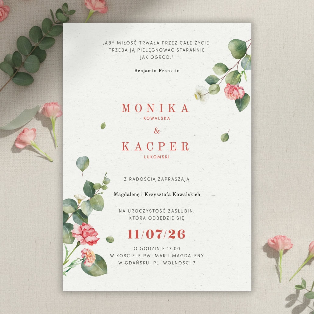 Eukaliptus i goździk - Zaproszenia ślubne Eukaliptus i goździk - Zaproszenia ślubne