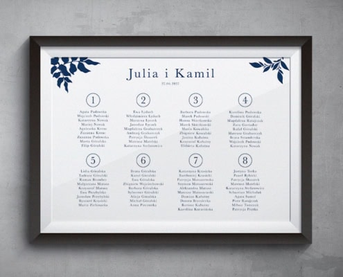 Granatowe liście - Plan usadzenia gości weselnych Granatowe liście - Plan usadzenia gości weselnych