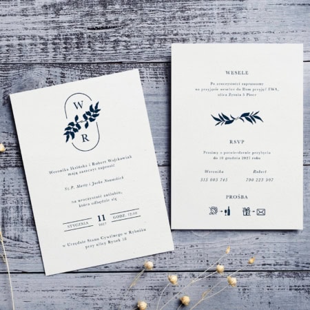 Granatowe liście - Zaproszenia ślubne 3