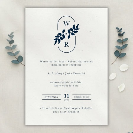 Granatowe liście - Zaproszenie ślubne