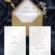 Granatowo-złoty minimalizm - Zaproszenie na ślub z kopertą i wklejką Granatowo-złoty minimalizm - Zaproszenie na ślub z kopertą i wklejką