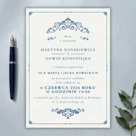 Granatowy minimalizm - Zaproszenie ślubne