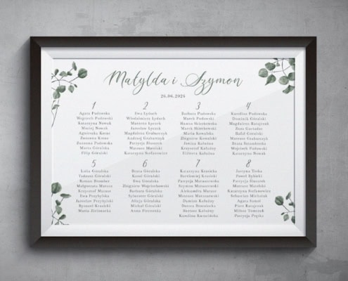 Listki eukaliptusa - Plan usadzenia gości weselnych Listki eukaliptusa - Plan usadzenia gości weselnych