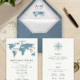 Minimalistyczna podróż - Zaproszenie na ślub z kopertą i wklejką