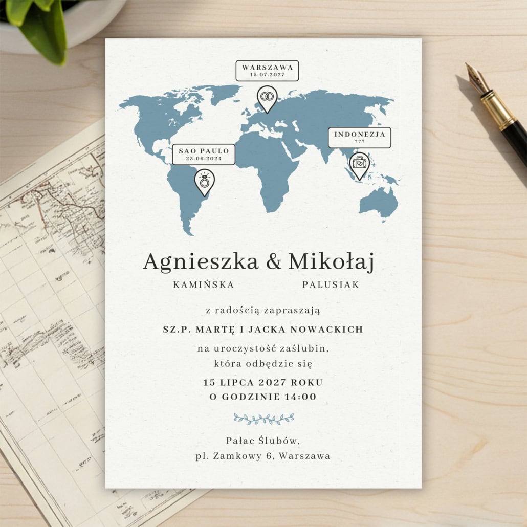 Minimalistyczna podróż - zaproszenia ślubne Minimalistyczna podróż - zaproszenia ślubne