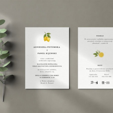Minimalistyczne cytryny - Zaproszenia ślubne 3