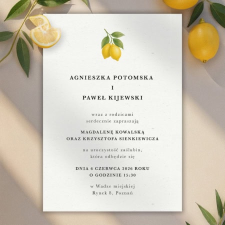 Minimalistyczne cytryny - Zaproszenie ślubne