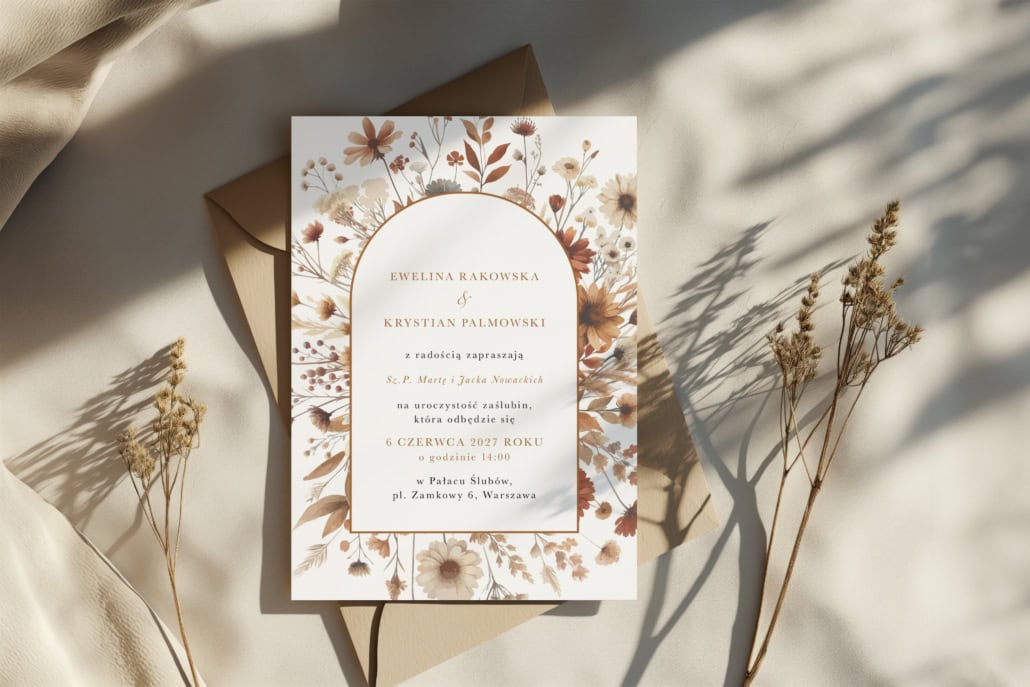 Rustykalna łąka - Zaproszenia ślubne 1 Pion