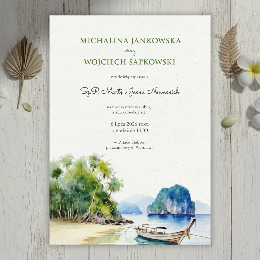 Tajska plaża - zaproszenia ślubne Tajska plaża - zaproszenia ślubne
