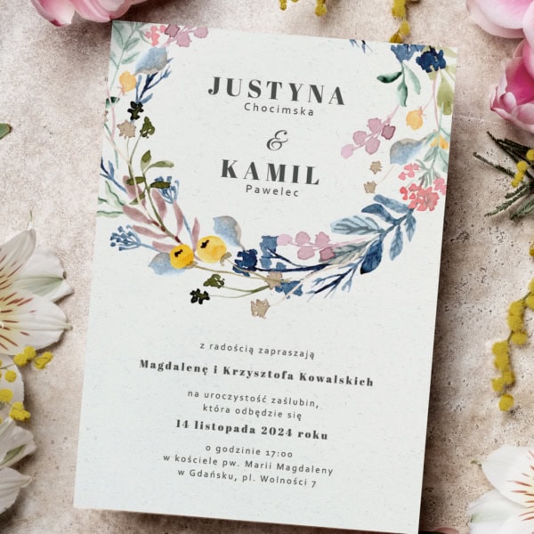 Zaproszenie ślubne z kwiatami Barwna flora