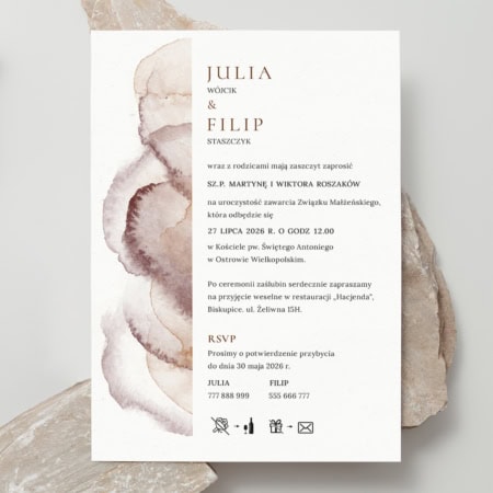 Ziemiste akwarele - Zaproszenie ślubne w kolorach ziemi