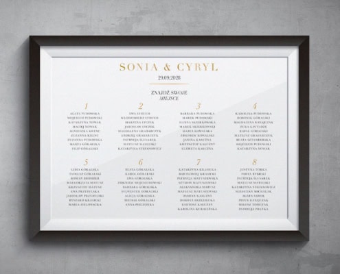 Złote inicjały - Plan usadzenia gości weselnych Złote inicjały - Plan usadzenia gości weselnych
