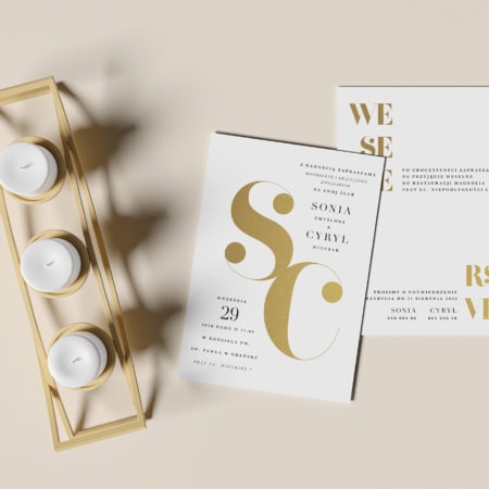 Złote inicjały - Zaproszenia ślubne 1
