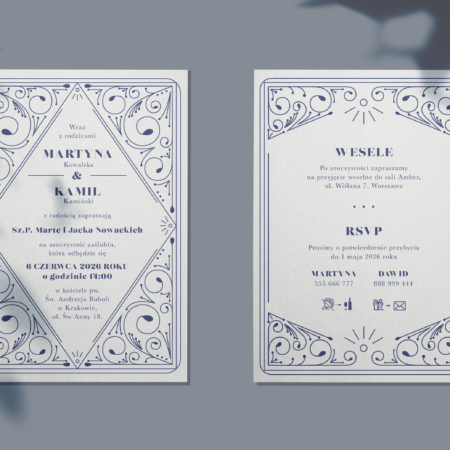Filigranowe - ornamentalne zaproszenia ślubne i dodatki weselne