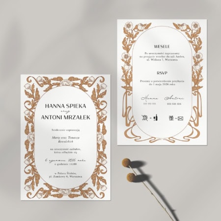 Florystyczne - ornamentalne zaproszenia ślubne i dodatki weselne