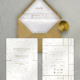 Nowoczesne ornamenty - złote, ornamentalne zaproszenia ślubne i dodatki weselne
